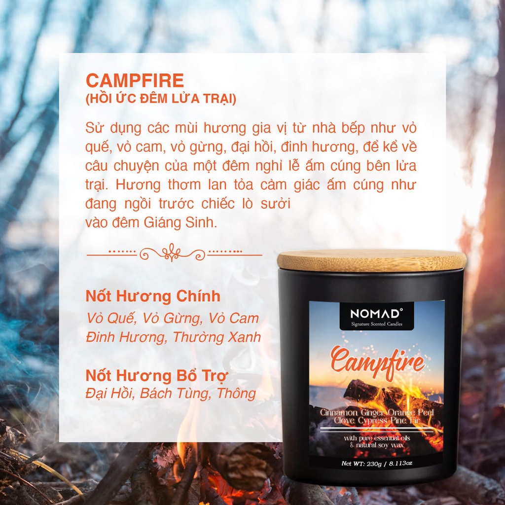 Nến Thơm Cao Cấp Nomad Signature Scented Candle 230g - Campfire