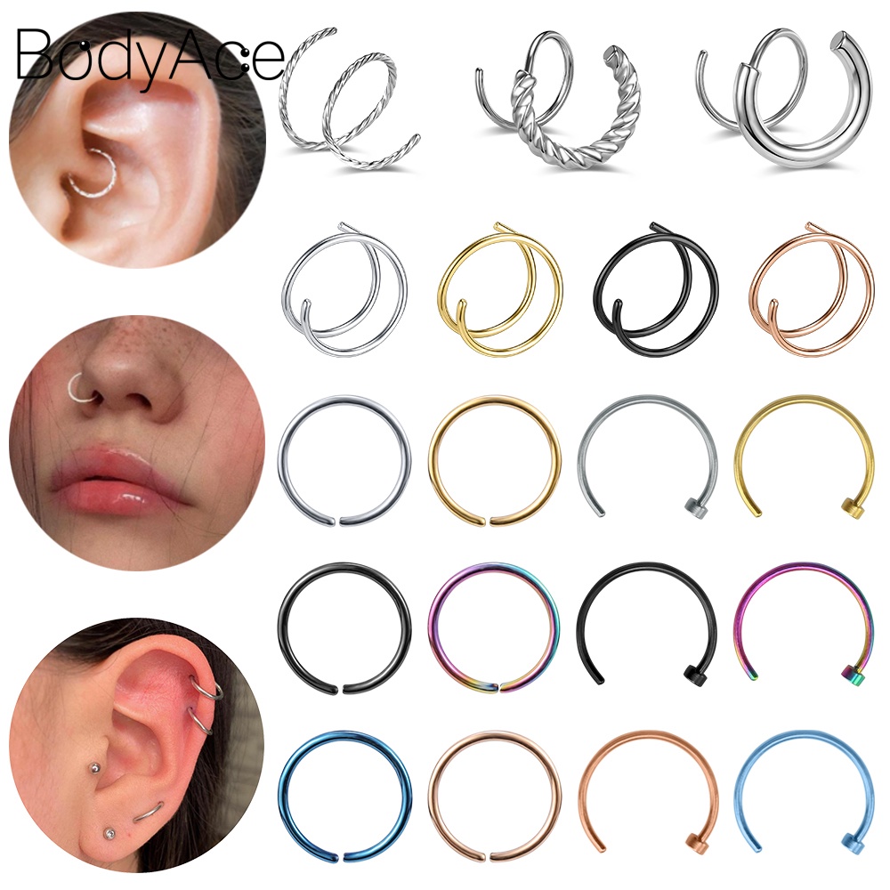 1 Khuyên Mũi Xoắn Ốc Chữ C Bằng Thép Không Gỉ 6 / 8 / 10mm