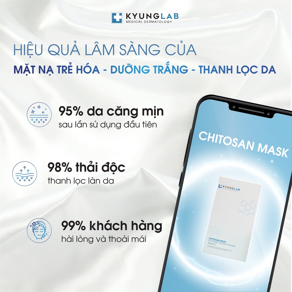 Mặt nạ Chitosan Mask KyungLab trẻ hoá - dưỡng trắng - thanh lọc thải độc da (hộp 3 miếng)