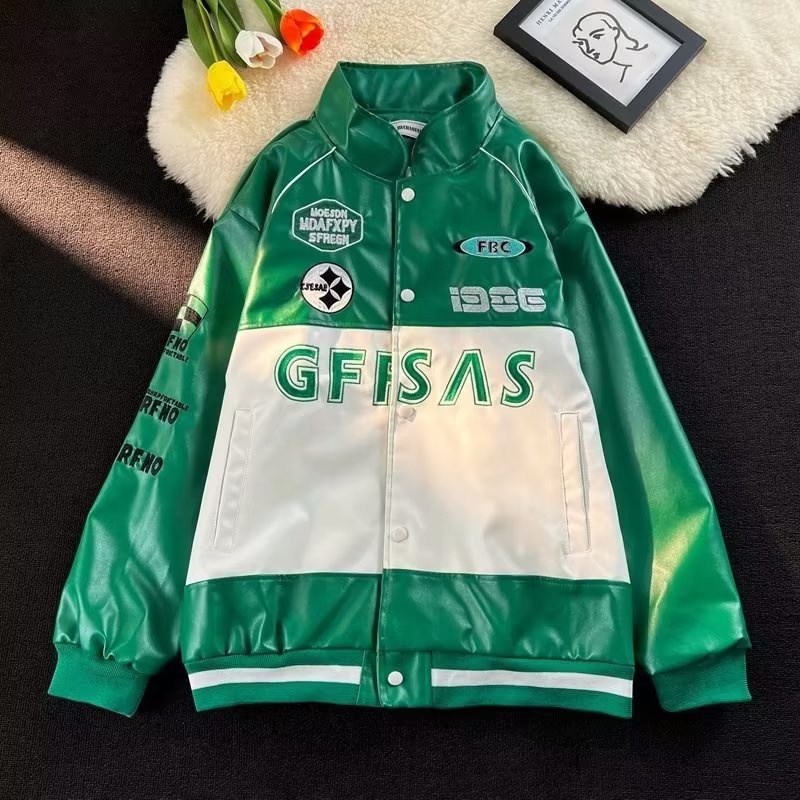 ✦ AFFLIGA ✦Áo Khoác Bóng Chày Da Pu Dáng Rộng Phối Màu Tương Phản Kiểu Retro Mỹ Cá Tính Cho Nam