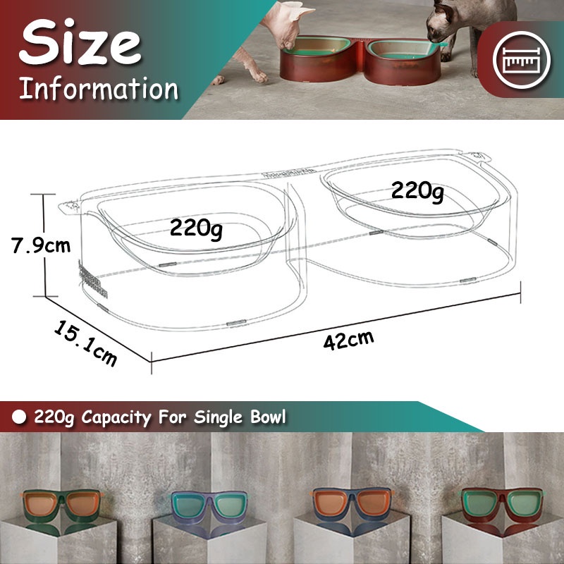 HamshMoc Bát Đôi 3 Trong 1 Dành Cho Thú Cưng # 15° Tô Đựng Thức Ăn Nước Uống Chống Tràn Dành Cho Mèo Cưng