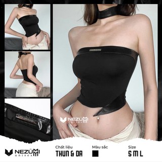 (Sẵn S M L) Áo croptop quây phối da tặng kèm cổ choker da đen full dự tiệc, sang trọng