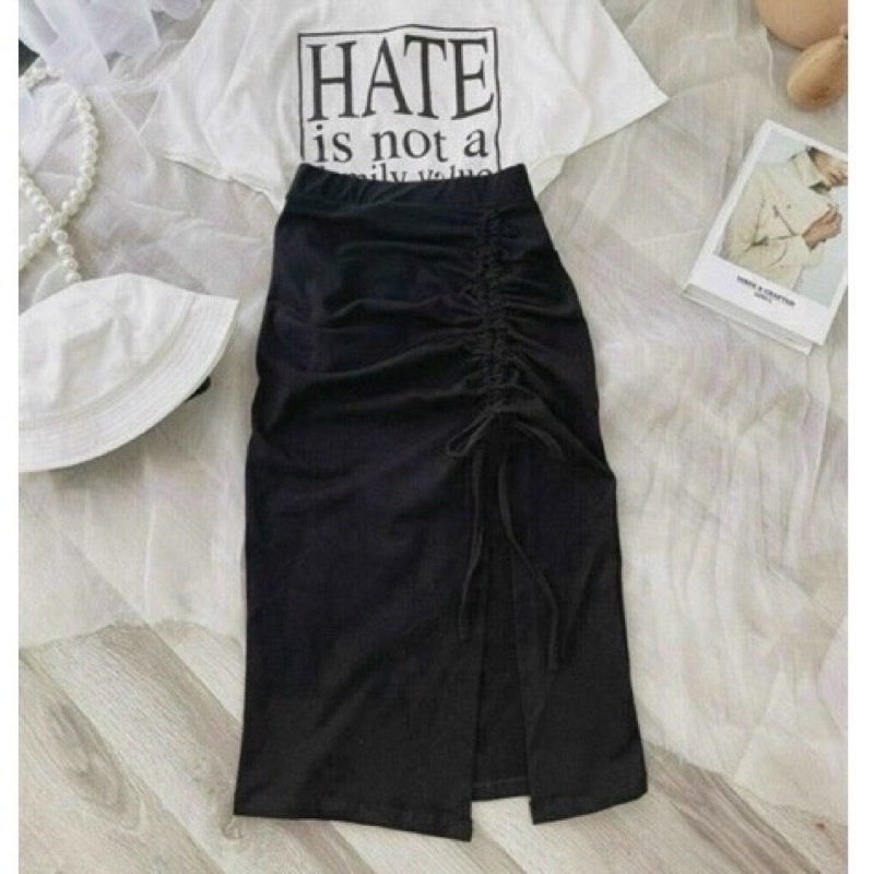 Chân váy rút dây cao sẻ tà sexy dáng dài ôm body