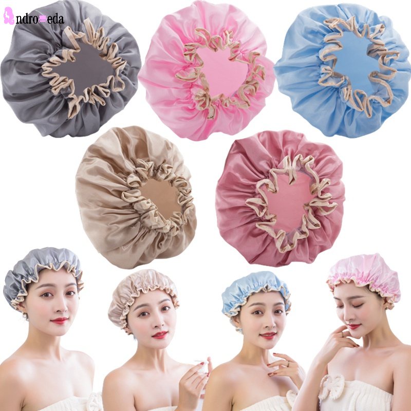 1 Mũ Trùm Tóc Hai Lớp Dày Dặn Chống Thấm Nước Màu Trơn Dành Cho Nữ