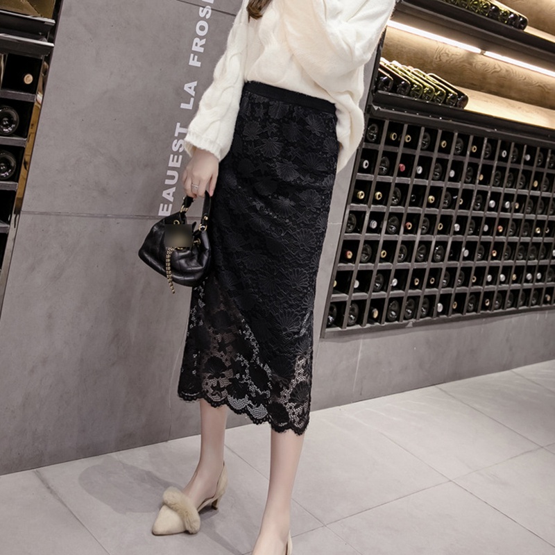 Chân Váy Dệt Kim Lưng Cao Phối Ren Thời Trang Cho Nữ