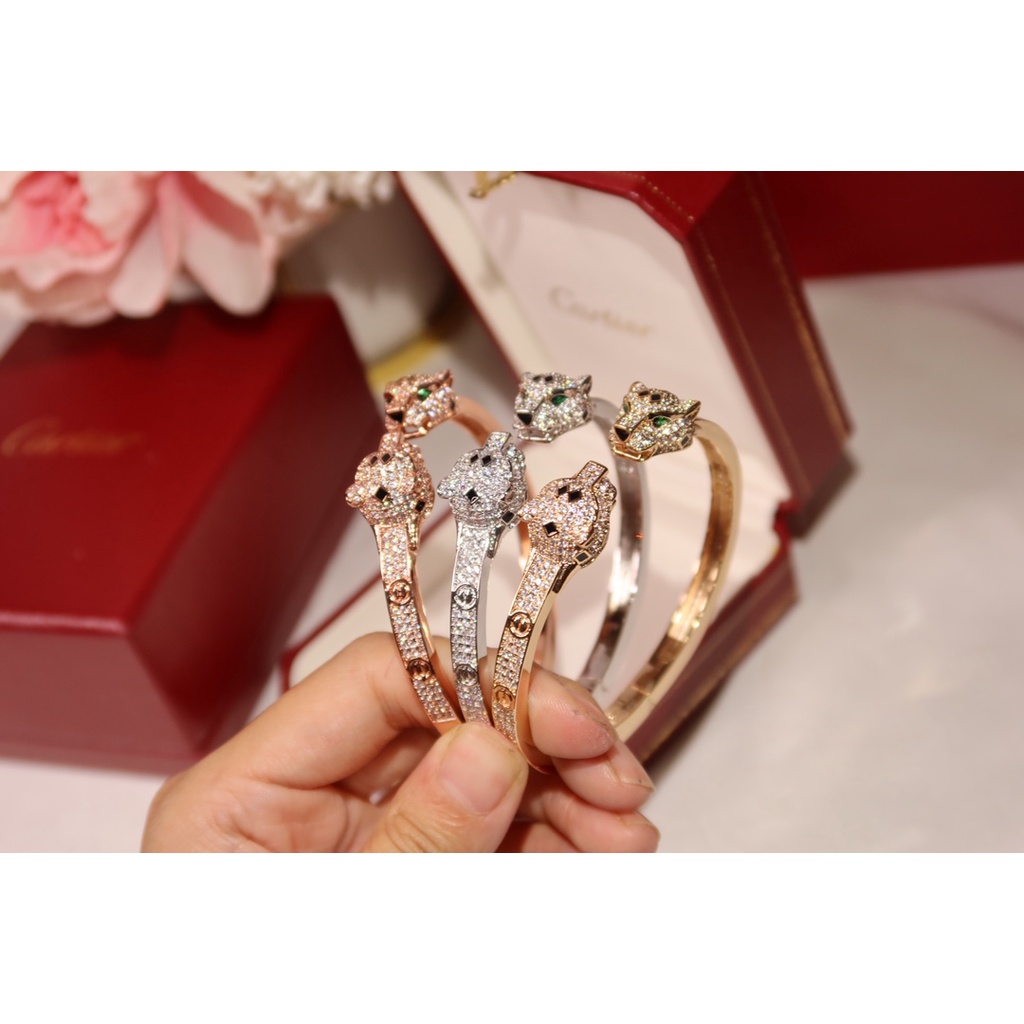 Vòng Tay Hở Mạ Vàng 18K Đính Đá Hình Đầu Báo
