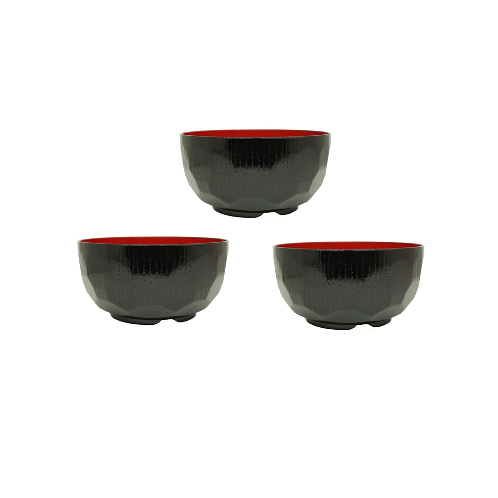 Daiso Chén kiểu nhật 14.5x14.5x7.4cm Aizunuri Kikkou Bowl Black Inside Red -Dishwasher Safe-