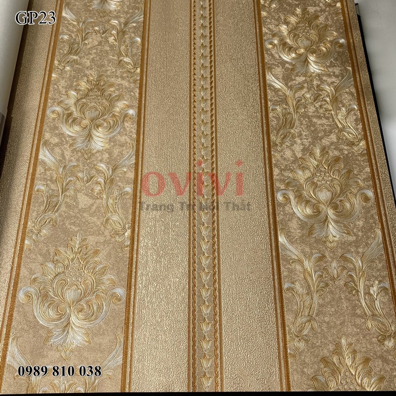 Giấy Dán Tường Phòng Ngủ 3D Hoa Văn Châu Âu Vân Nổi Họa Tiết Dọc Giấy Dán Tường Khồng Keo Dày Đẹp Khổ 53cm