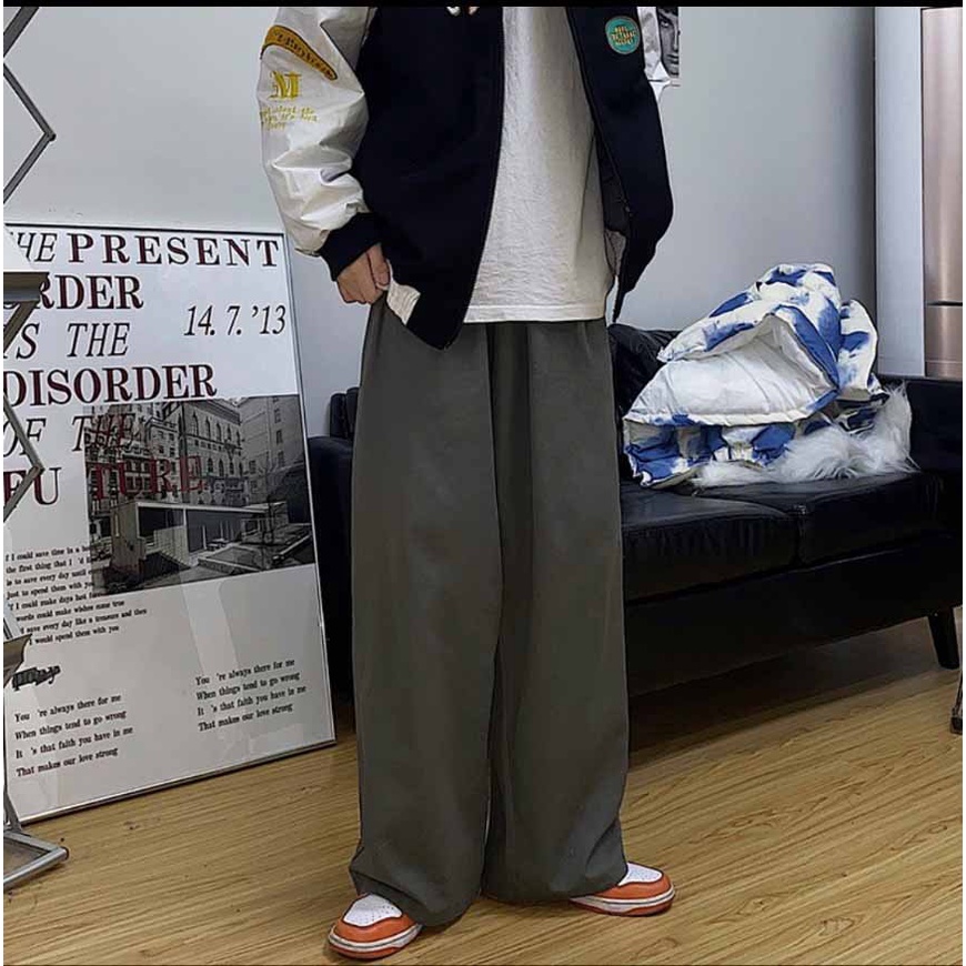 Quần Jogger Baggy kaki Dáng Suông Dài ống rộng - Chất Vải Kaki Kiểu Thể Thao UNISEX bốn Màu Đen,rêu,be,xám. 03x | BigBuy360 - bigbuy360.vn