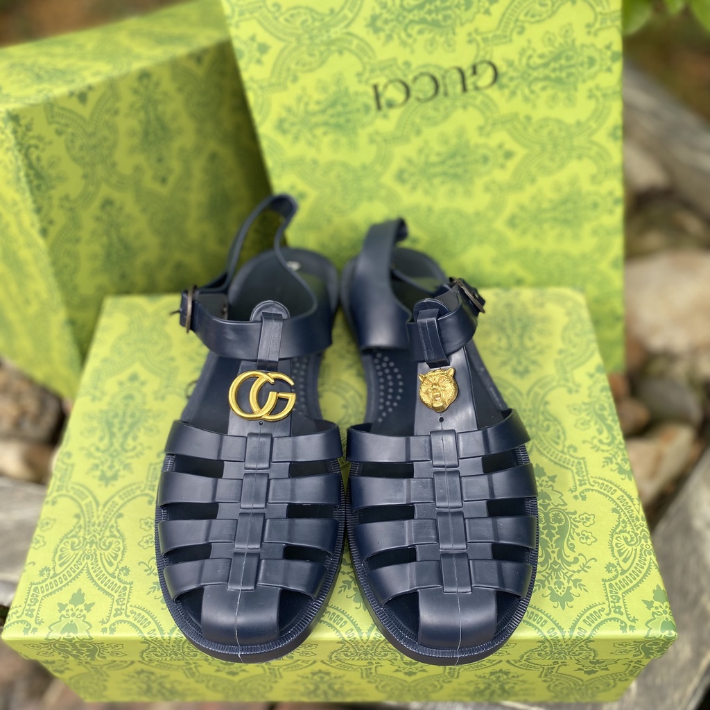 Dép Rọ Gucci Nam Xanh Than, Dép xăng đan GC Navy bản cao su đúc 2022 cực chất FullBoxBill