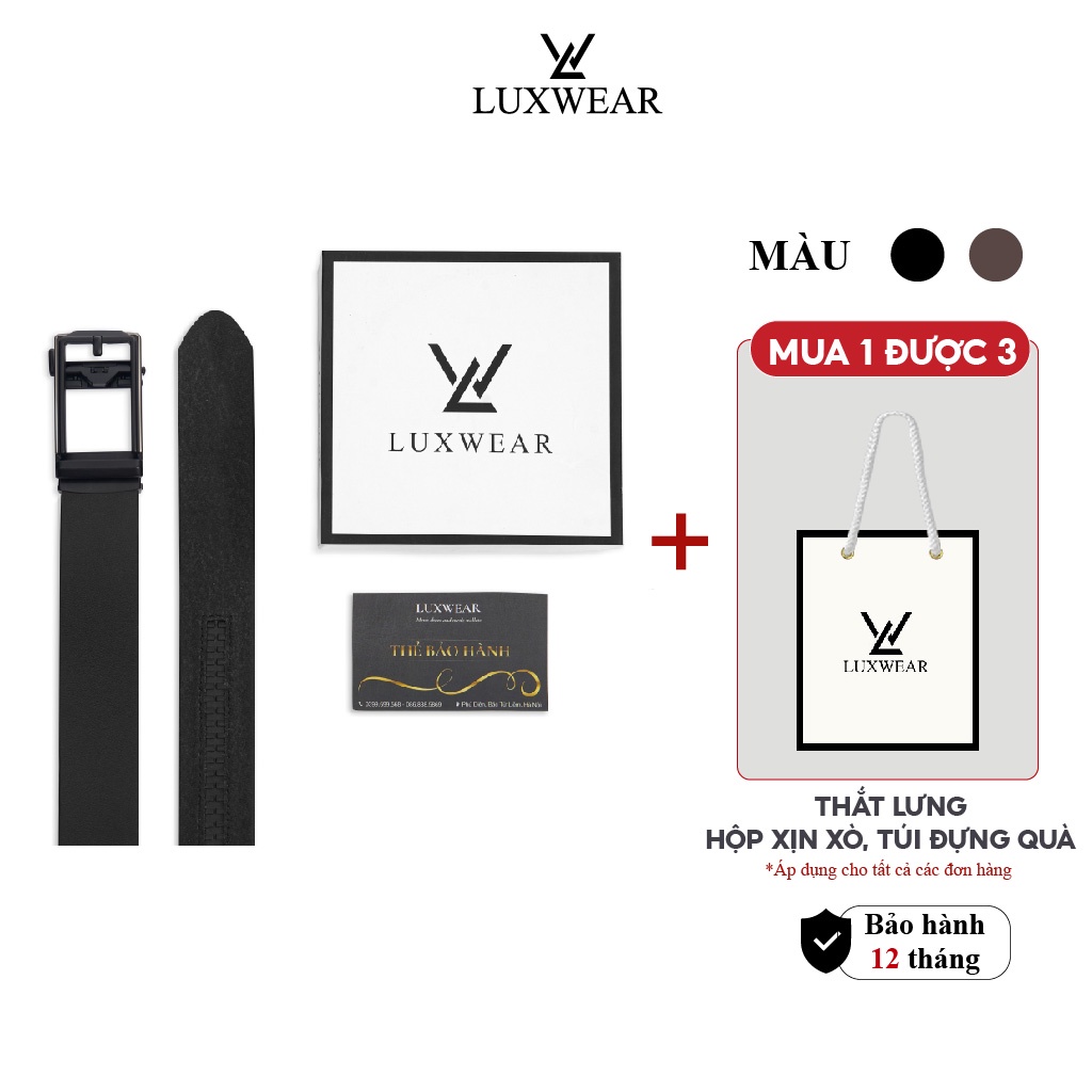 Thắt lưng nam da bò nguyên tấm LuxWear khóa tự động hai màu nâu đen TL01