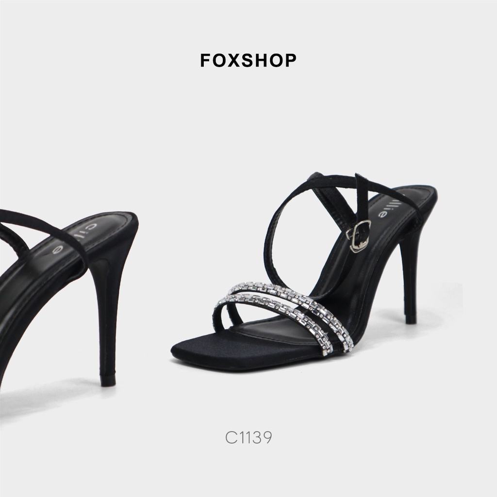 Giày sandal cao gót nữ quai mảnh đính đá sang trọng phối satin cao 10cm 1139