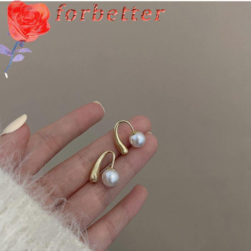 Khuyên tai vòng chữ C bằng hợp kim đính ngọc trai đơn giản thanh lịch phong cách Hàn Quốc cho nữ