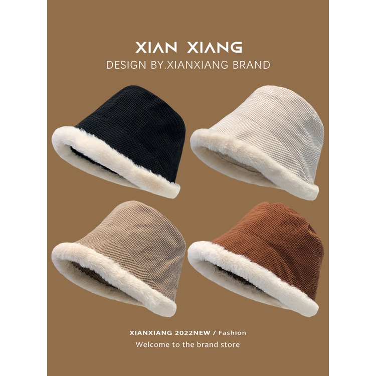 Mũ Bucket Lông Xù Màu Trơn Ấm Áp Thời Trang Thu Đông Mới 2022 Cho Nữ