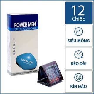 Bao cao su Power Men siêu mỏng kéo dài thời gian chính hãng Hàn Quốc (Hộp 12 chiếc)