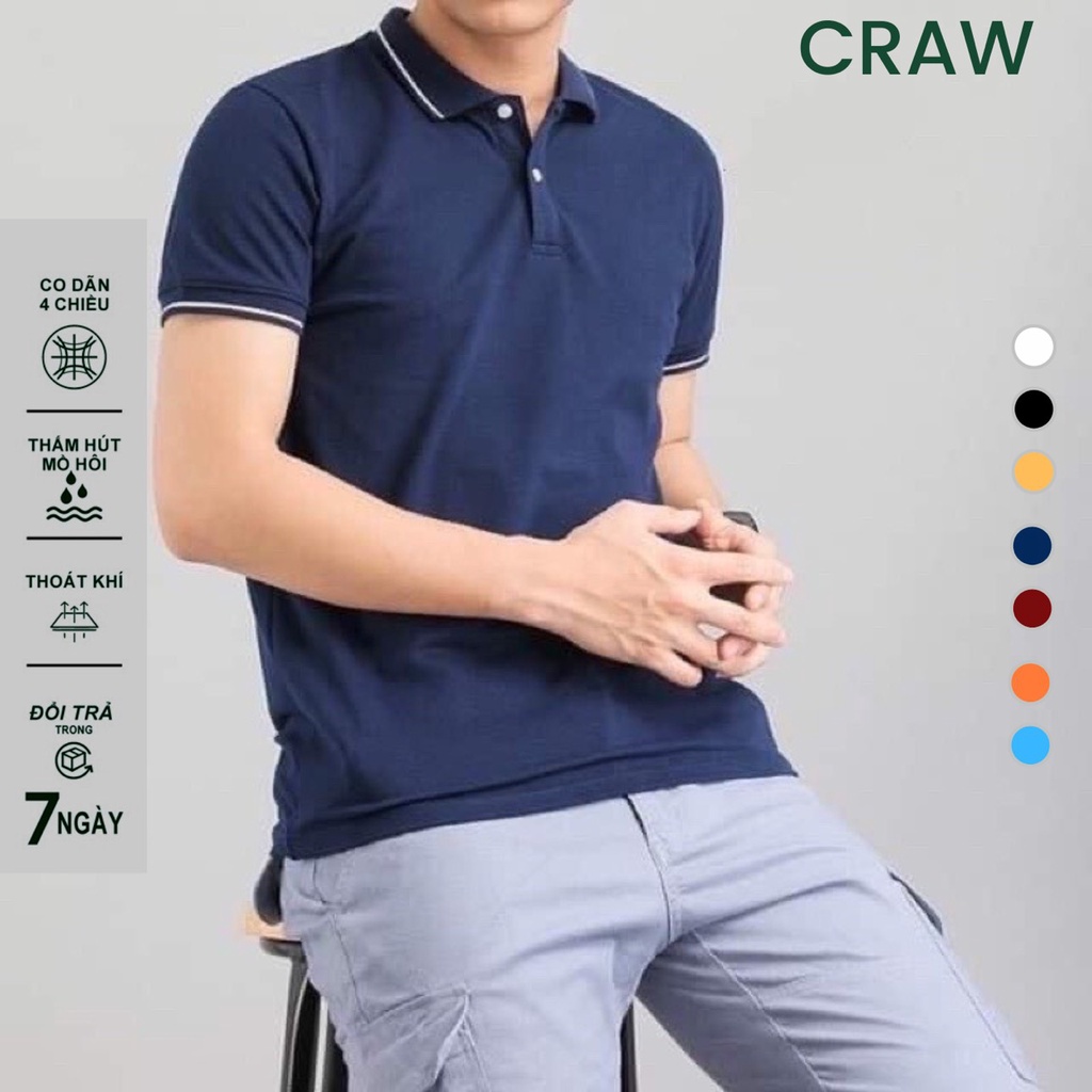 Áo thun Polo CRAW Unisex vải cá sấu co dãn 4 chiều dày dặn form gerular fit - PL 1Sọc