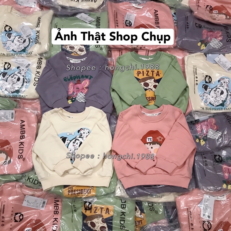 Áo nỉ lót lông mỏng cho bé gái/ bé trai cổ tròn - Hàng thu đông Ambb Kids