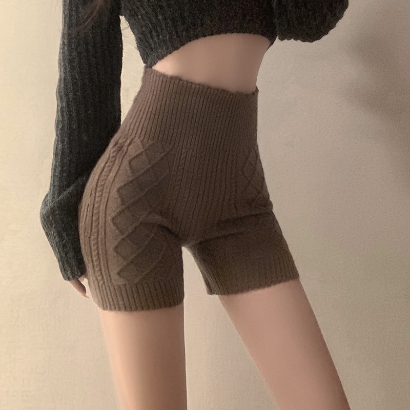 QKOOLE  Quần Bảo Hộ An Toàn Lưng Cao Màu Sắc Đơn Giản Phong Cách Hàn Quốc Cho Nữ