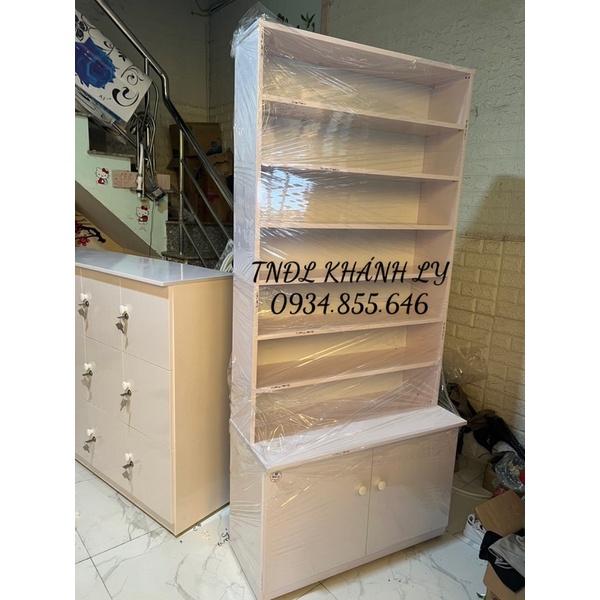 Kệ trưng bày nhựa cho tiệm nail tóc 83x180 màu trắng