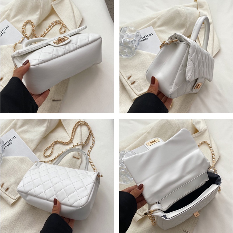 IELGY Túi Đeo Chéo Bằng Da Mềm Màu Đen Họa Tiết Hình Thoi Thời Trang Cho Nữ