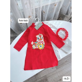 ÁO DÀI ĐỎ THÊU LÂN KÈM BỜM TÓC CHO BÉ