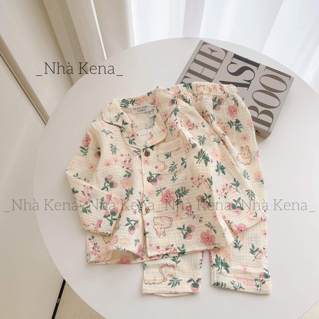 Pijama  dài tay  vải xô muslin cho bé gái