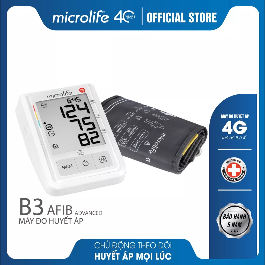 Máy Đo Huyết Áp MICROLIFE B3 AFIB Advanced Công Nghệ AFIBsens Cảnh Báo Rung Nhĩ Chính Hãng