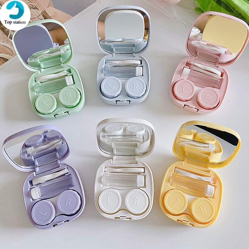 1 Set Hộp Đựng Kính Áp Tròng Hình Vuông Kèm Gương Trang Điểm Tiện Dụng