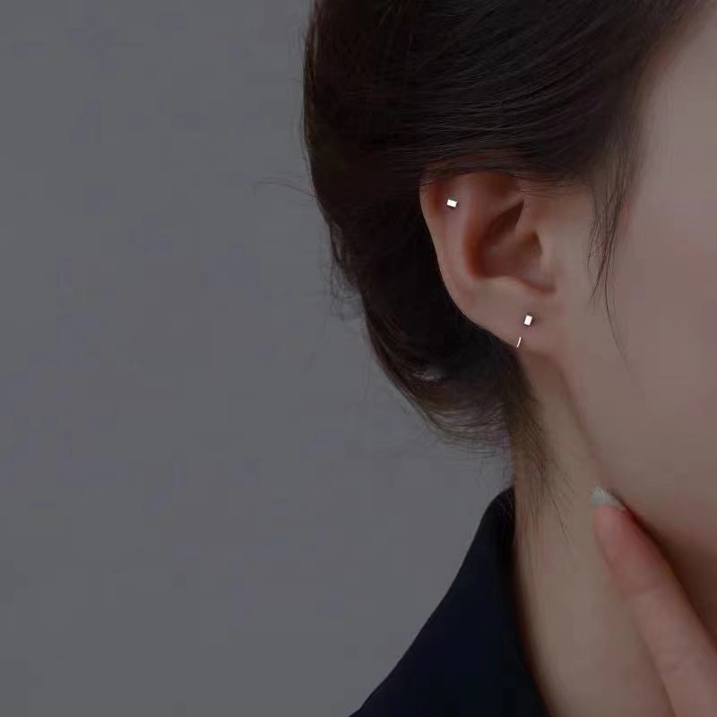 Khuyên Tai Móc Hình Vuông Đơn Giản Dễ Thương Thời Trang Không Cần Xỏ Khuyên Dành Cho Tuổi Teen