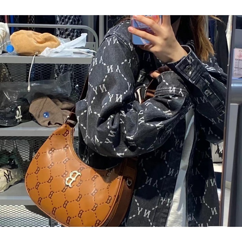 | Tặng Túi Giấy | Túi Đeo Vai Da MLB Mono Logo Kim Loại Mới Tqxk 1:1