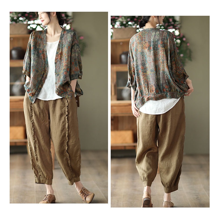 Quần Harem Cotton Màu Trơn Lưng Cao Phong Cách Retro Mùa Hè Mới