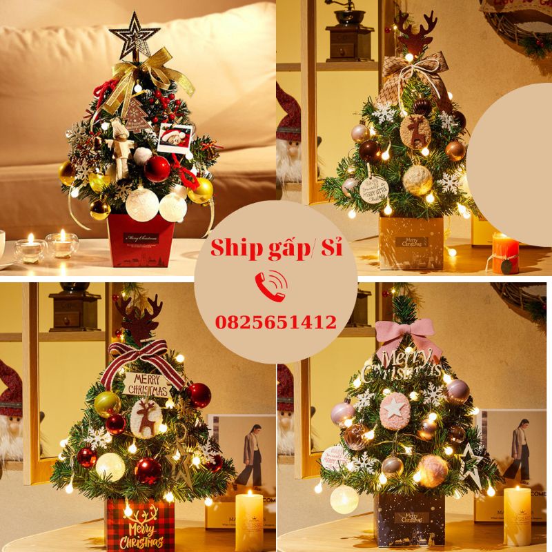 Cây thông noel mini, cây thông noel để bàn, Merry Christmas có sẵn phụ kiện + đèn