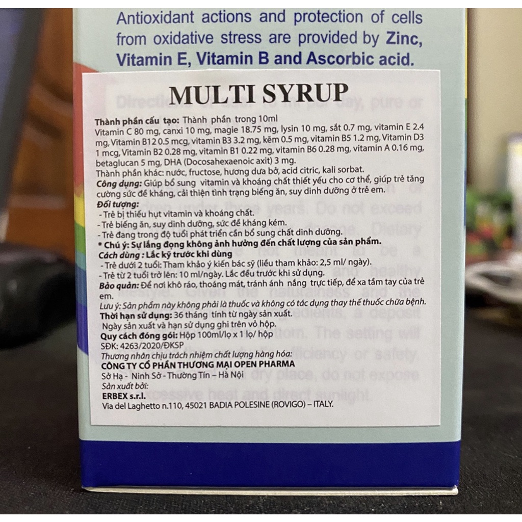Siro vitamin Multi Syrup 100ml tăng sức đề kháng cho bé, giúp bé ăn ngon ngủ ngon - Thanh Thảo Pharmacy