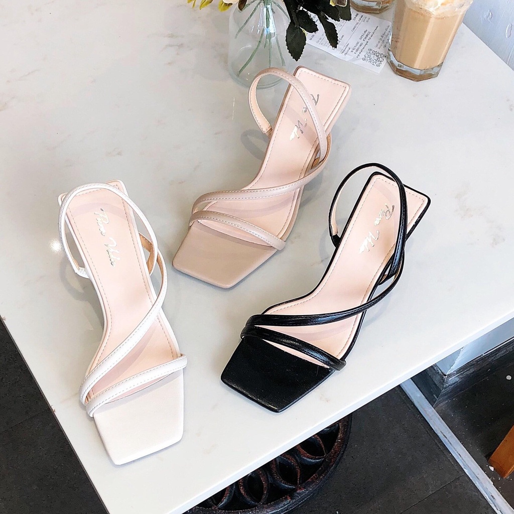 Sandal cao gót nữ bigsize mũi vuông quai dây bắt chéo gót nhọn 7 phân SD014