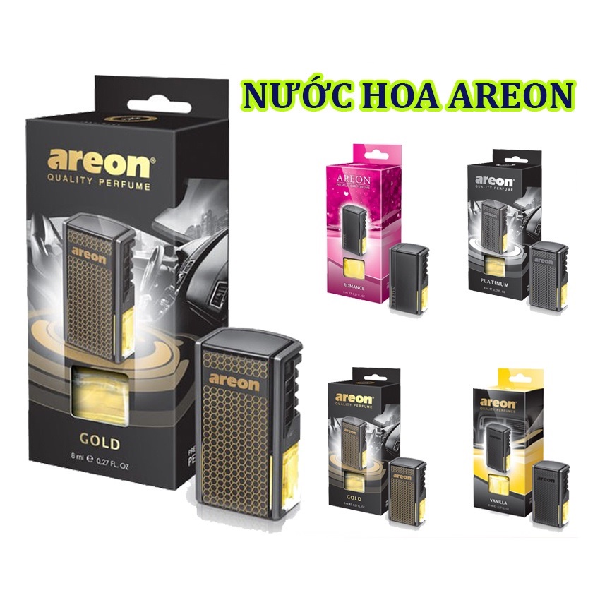 Nước Hoa Kẹp Cửa Gió Điều Hòa Cho Xe Ô Tô - Nước Hoa Areon Hương Gold, Platinum, Táo Xanh, Vanilla, Suft&Sun, Romance