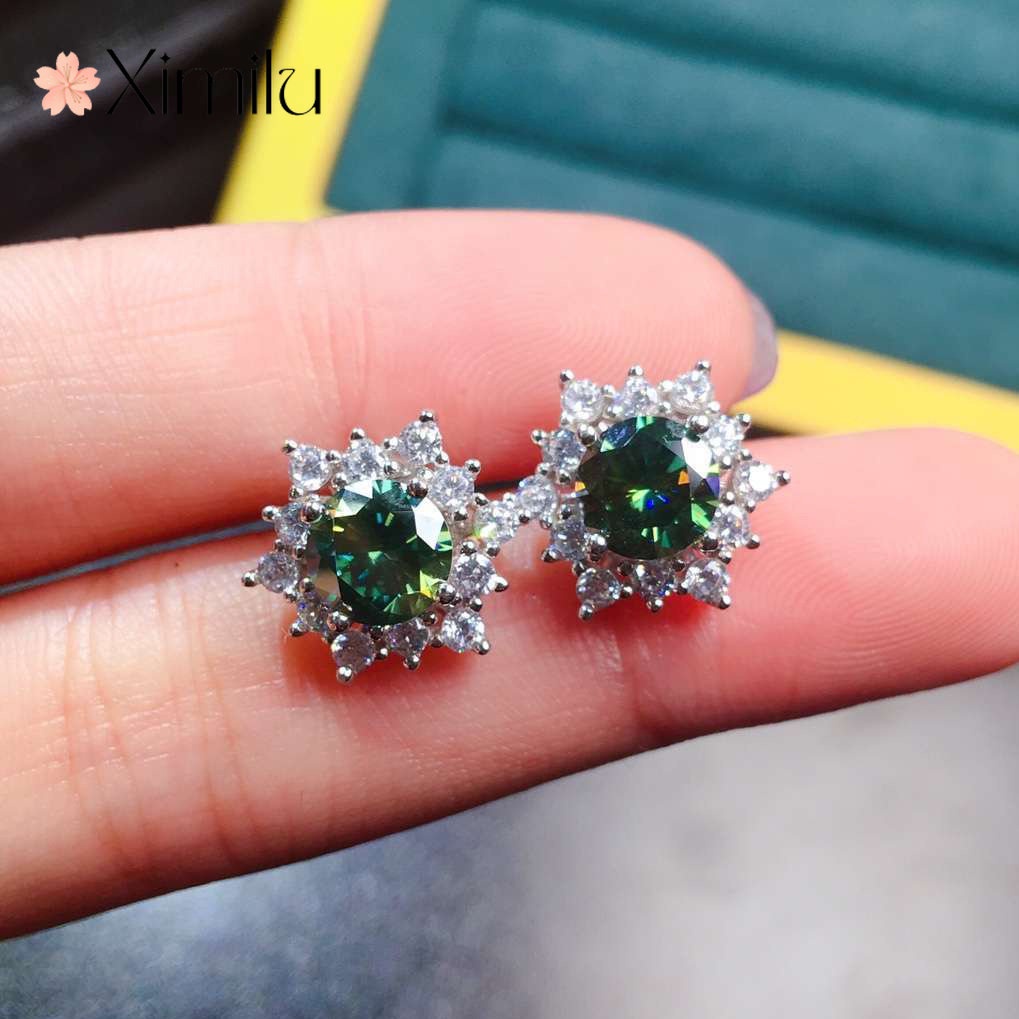 Khuyên Tai Chính Hãng Hình Mũi Tên Trái Tim Mũi Tên Màu Xanh Lá Cây Moissanite