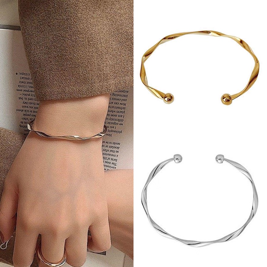 Vòng Đeo Tay Mạ Vàng / Bạc Kiểu Gợn Sóng Thời Trang Đơn Giản Cho Nữ
