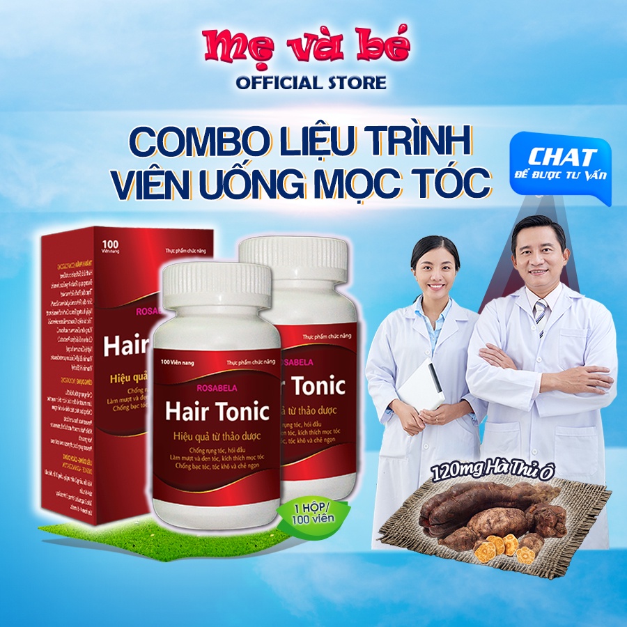 Combo 2 hộp viên uống mọc tóc Hairtonic, giảm rụng, kích thích mọc tóc, chống rụng, làm mượt và đen tóc (100 viên nang)