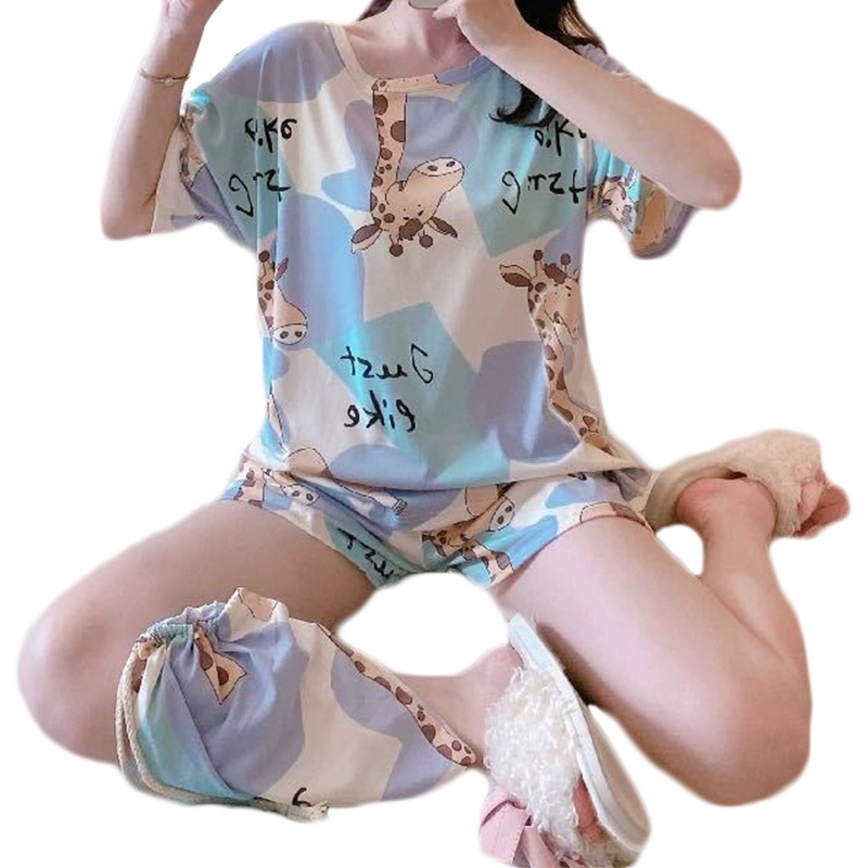 Brroa Bộ Đồ Ngủ Áo Tay Ngắn + Quần Đùi Cỡ Lớn Thời Trang Cho Nữ