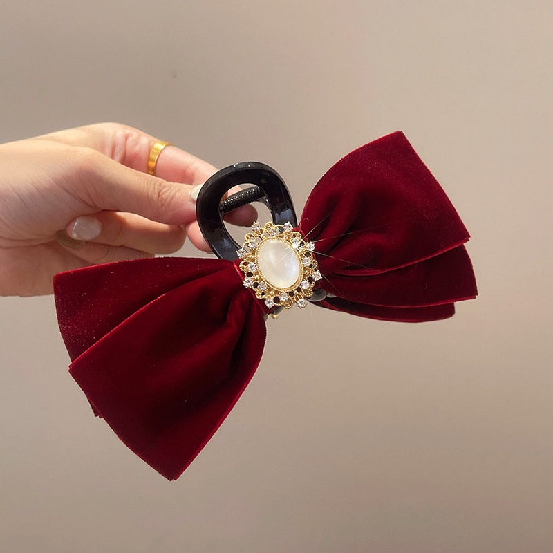 Kẹp tóc nơ HAIMEIKANG vải nhung đính ngọc trai giả phong cách Hàn Quốc mới cho nữ