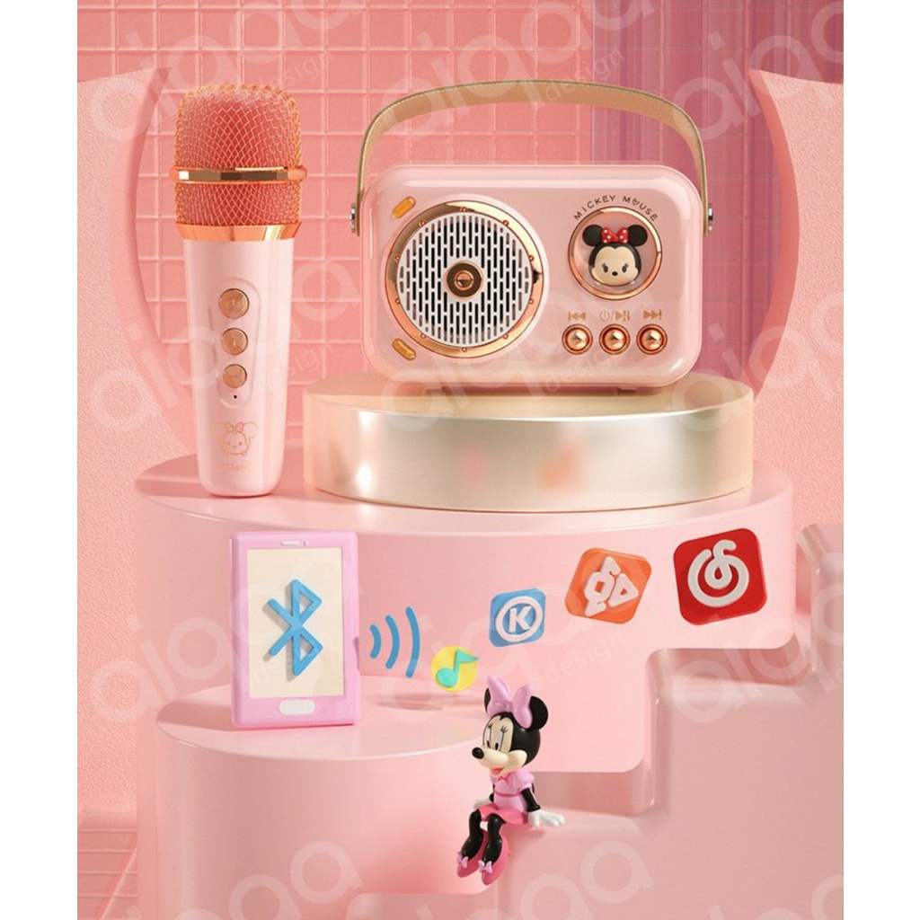Bộ Loa Mic Karaoke Mini Không Dây Bluetooth LX 901 Chính Hãng Disney, Siêu Kute, Âm Thanh Sống Đông, Type C