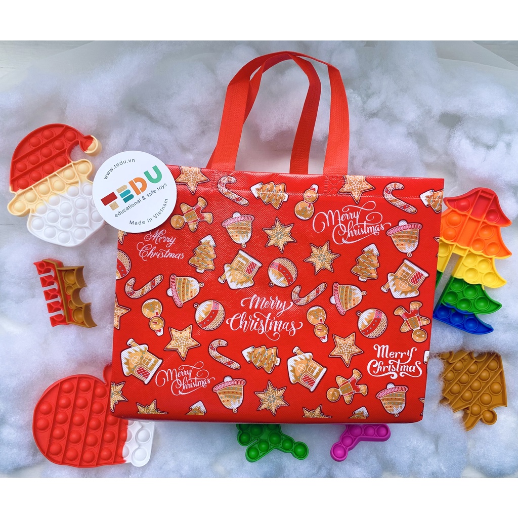 Combo Pop it TẶNG KÈM TÚI NOEL - Đồ chơi nhấn bóng Giáng Sinh silicon TEDU giảm căng thẳng