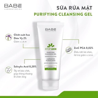 Sữa rửa mặt babe stop akn purifying cleansing gel 100ml - 200ml