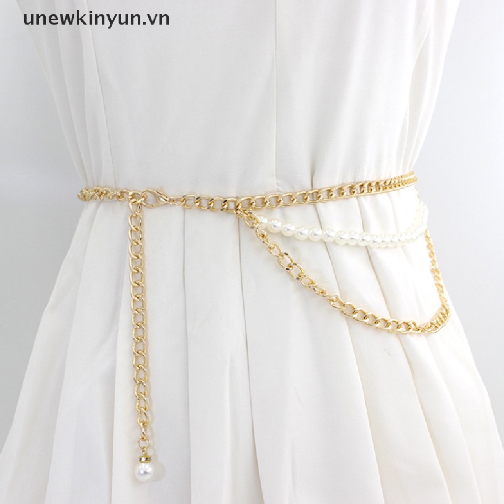 Thắt Lưng Dây Xích Nhiều Lớp Đính Ngọc Trai Bằng Kim Loại Tùy Chỉnh Thời Trang Cho Nữ