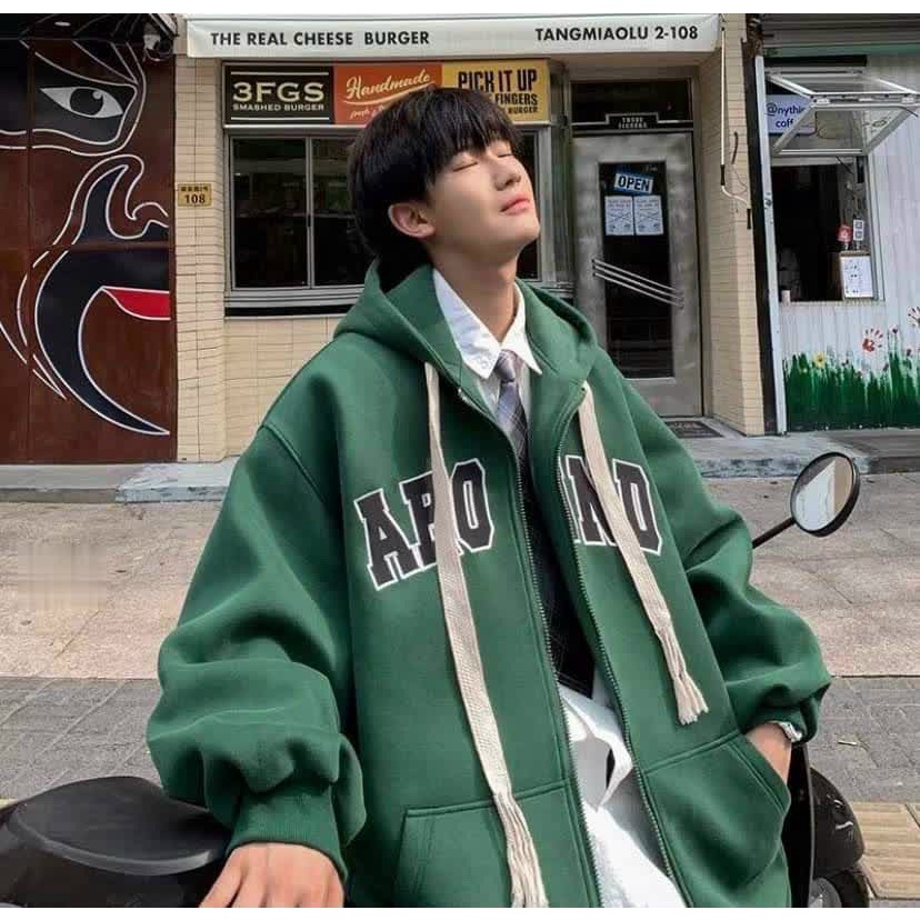 Áo Khoác Jacket Hoodie Zip Nỉ Thu Đông Nam Nữ Chữ AROUND Unisex Form Rộng