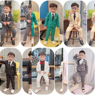 bộ vest bé trai 5 chi tiết cực đẹp (áo vec, quần, cà vạt, sơmi, cài áo)
