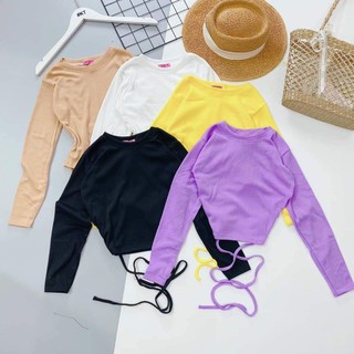 Áo CROPTOP tay dài CỘT DÂY EO