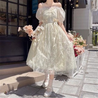 🌷 Váy trắng cộc tay dáng dài kèm nơ eo ulzzang