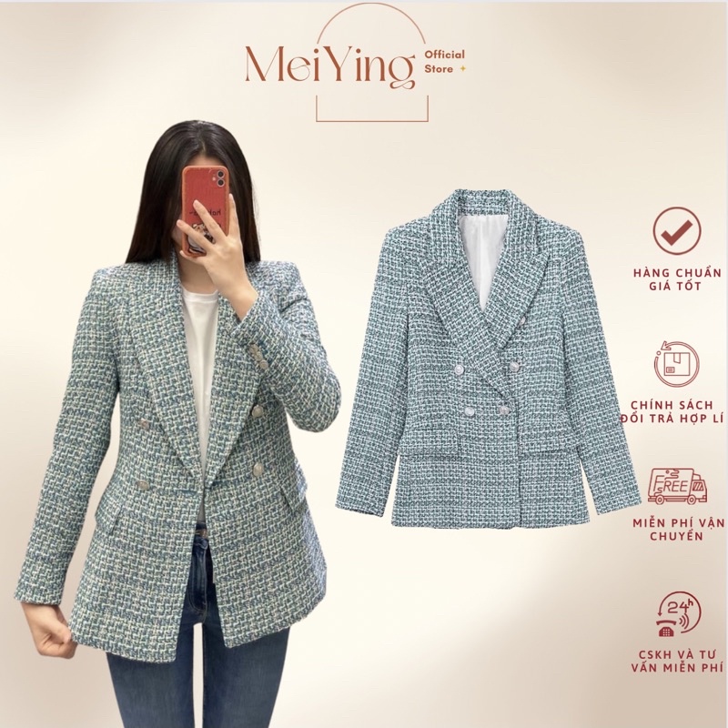 Áo Khoác Dạ Tweed Dáng Blazer ZR Tuồn Chất Dạ Cao Cấp Hàn Quốc MEI YING OFFICIAL Cho Nàng Công Sở Và Đi Chơi