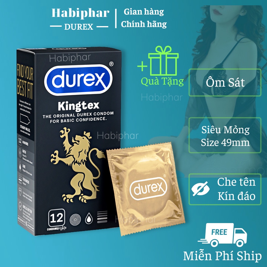 Bao cao su ôm sát siêu mỏng Durex Kingtex size 49mm hộp 12 chiếc